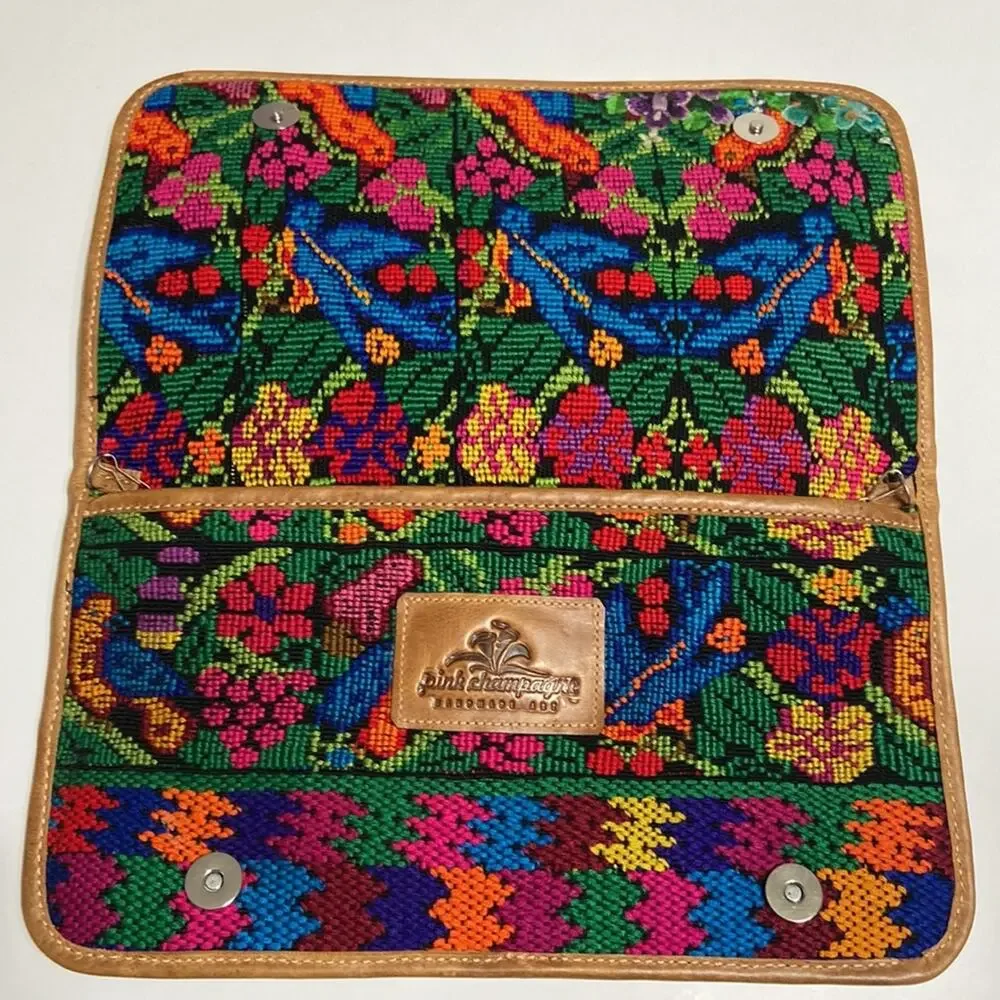 Mexican Handmade Embroidered Patchwork Leather Clutch/Handbag